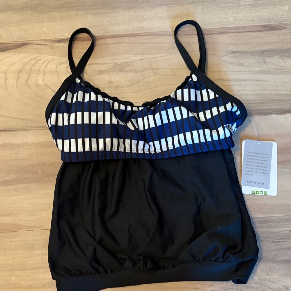 next Navy, White & Black Striped Swim Bra Tankini Top